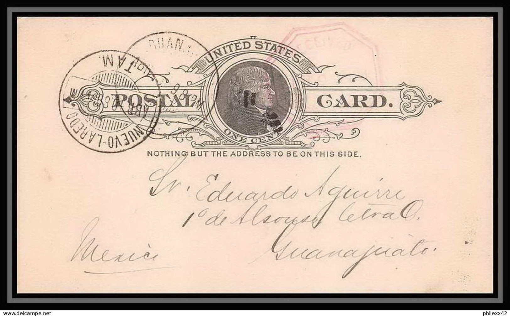 3254/ USA Entier Stationery Carte Postale (postcard) N°8 Pour Guanajuato Mexico 1889 - ...-1900