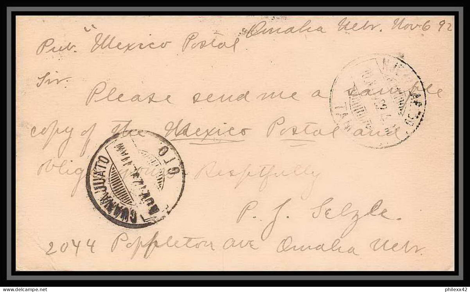 3259/ USA Entier Stationery Carte Postale (postcard) N°8 Pour Guanajuato Mexico 1892 - ...-1900
