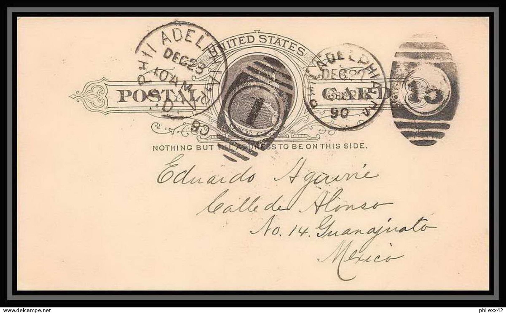 3262/ USA Entier Stationery Carte Postale (postcard) N°8 Pour Guanajuato Mexico 1890 - ...-1900