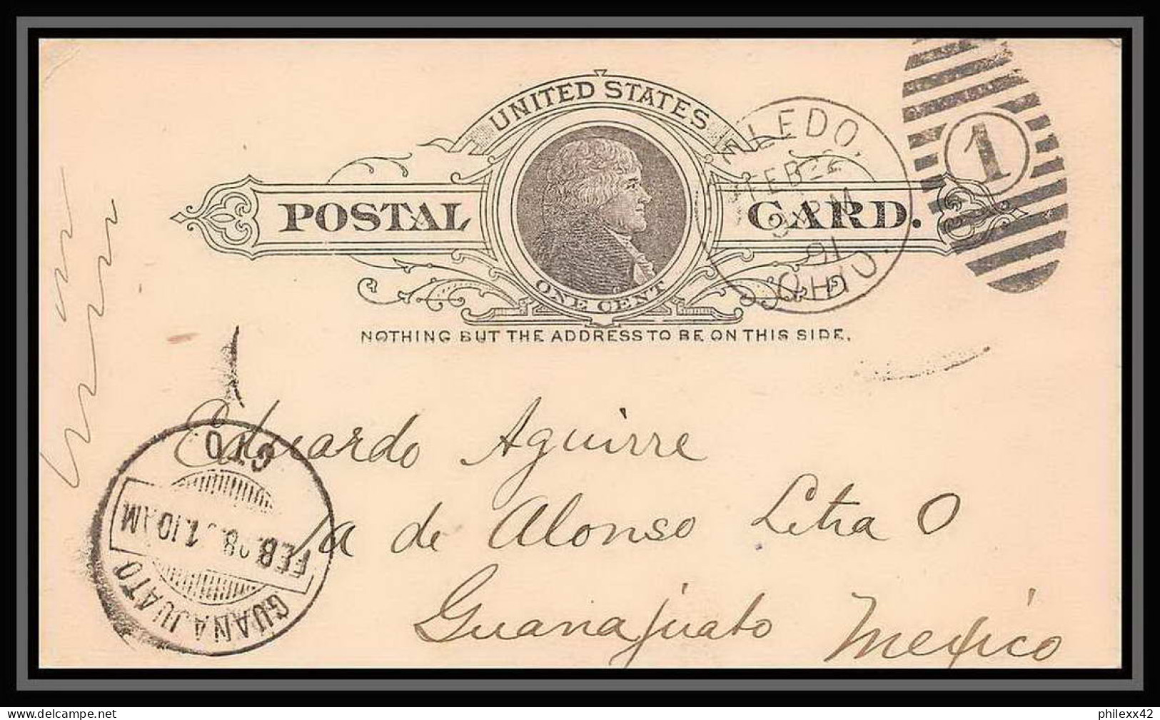 3264/ USA Entier Stationery Carte Postale (postcard) N°8 Pour Guanajuato Mexico 1891 - ...-1900