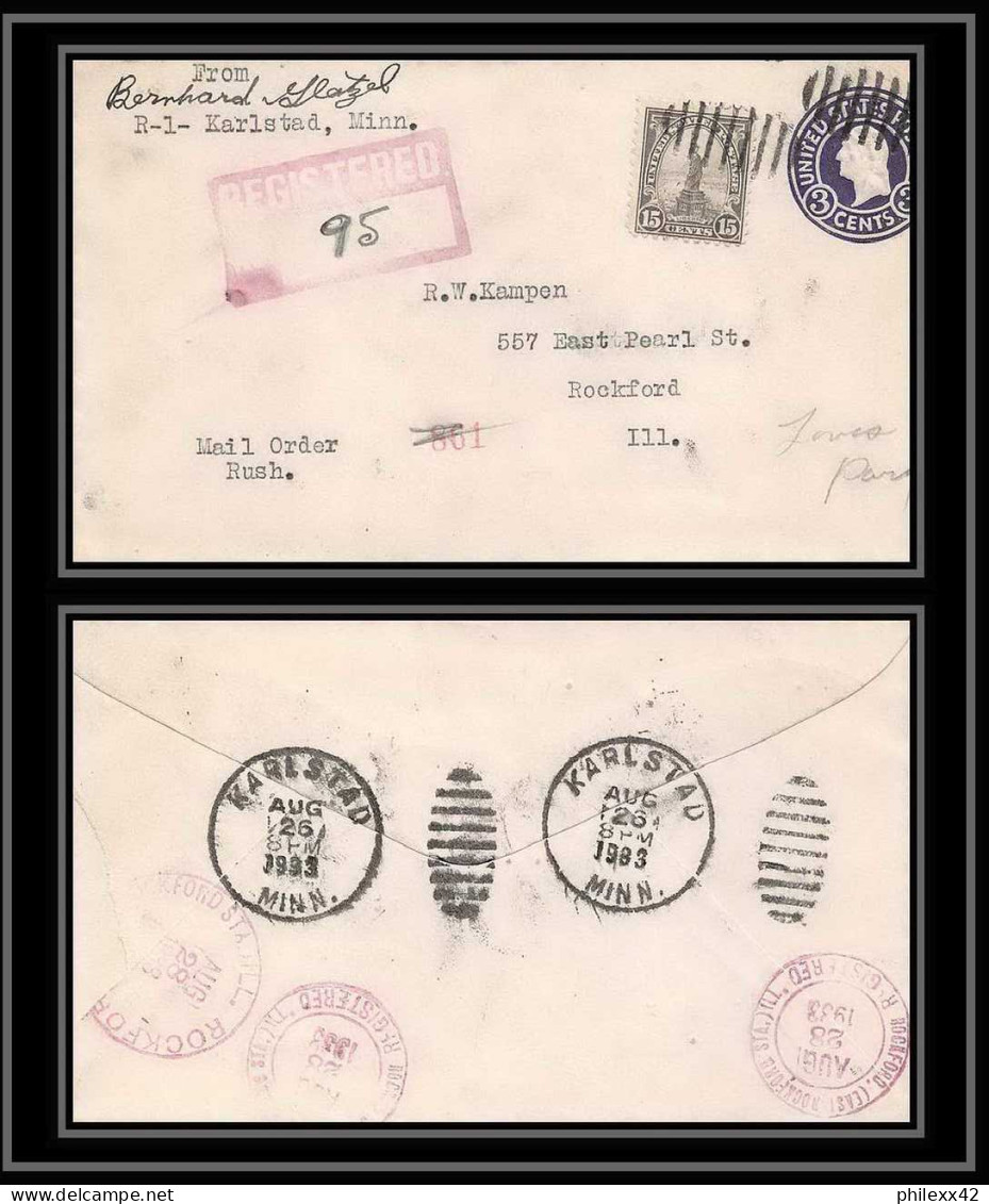 3310/ USA Entier Stationery Enveloppe (cover) Registered 1933 + Complement Recommandé - 1901-20