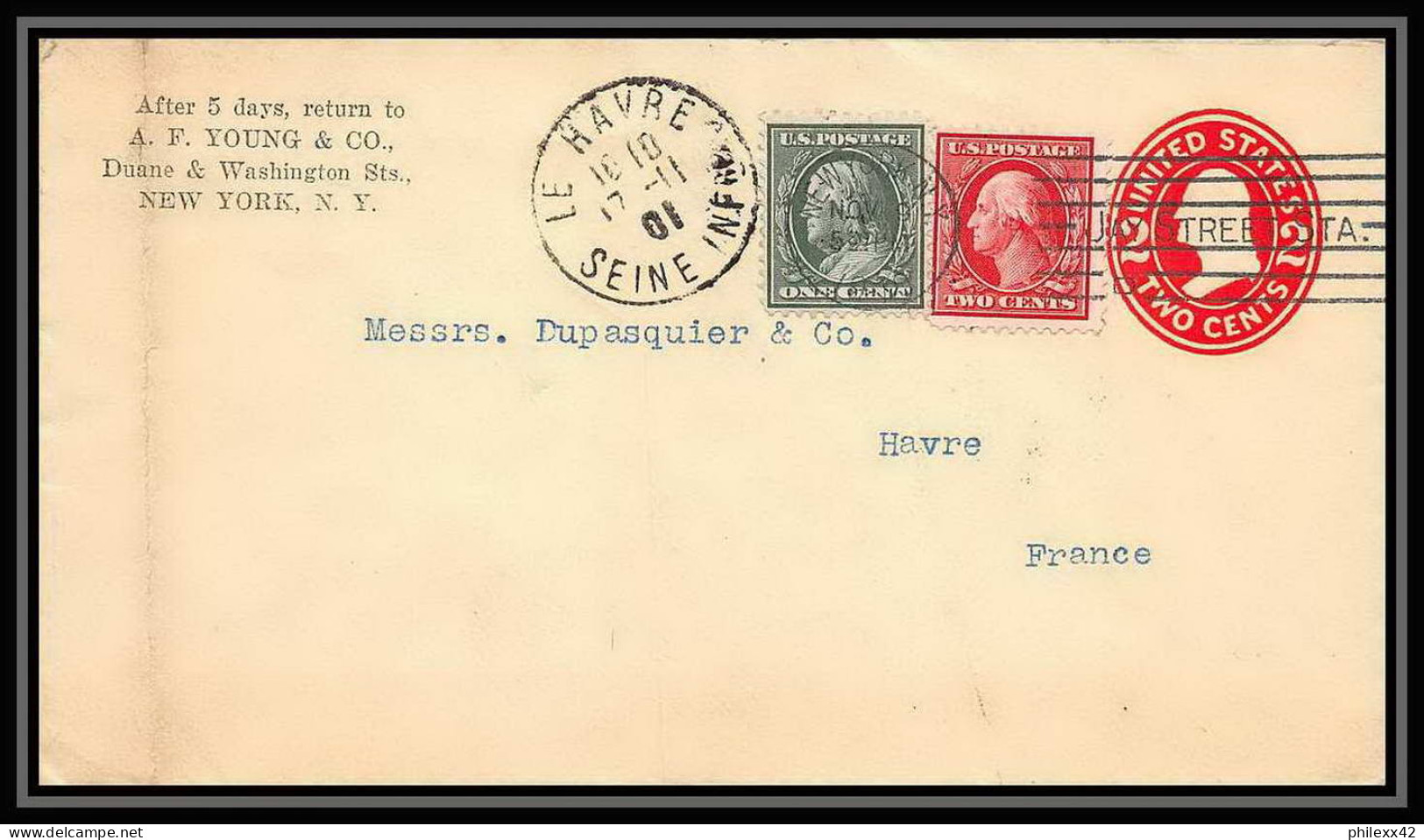 3322/ USA Entier Stationery Enveloppe (cover) 1901 + Complement Pour Le Havre France - 1901-20