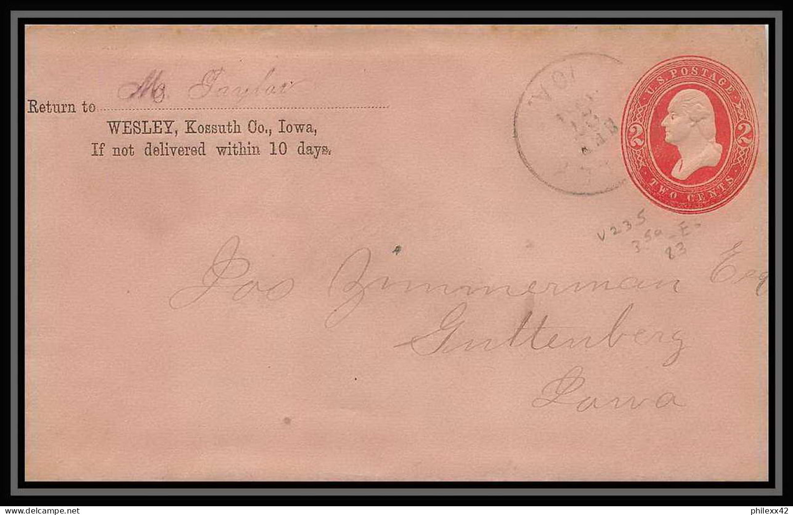 3333/ USA Entier Stationery Enveloppe (cover) 1885 - 1901-20