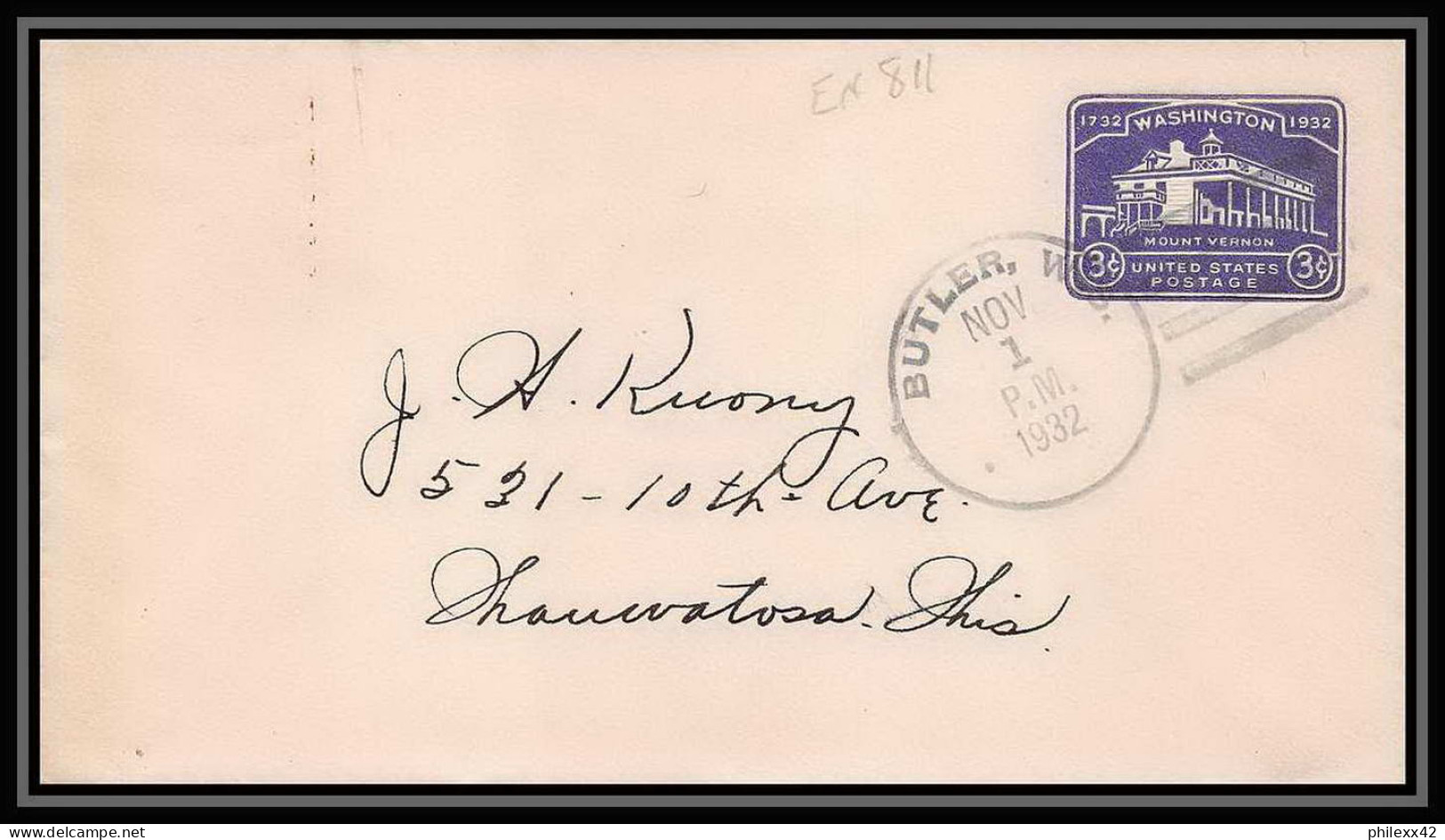 3353/ USA Entier Stationery Enveloppe (cover) Washington 1932 - 1921-40