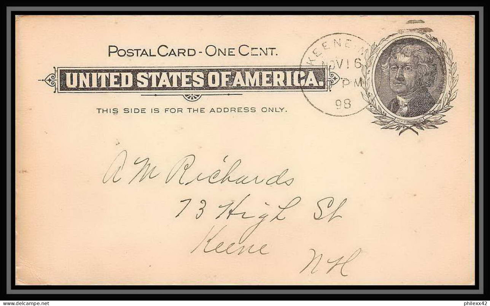 3389/ USA Entier Stationery Enveloppe (cover) 1898 Jefferson  - ...-1900