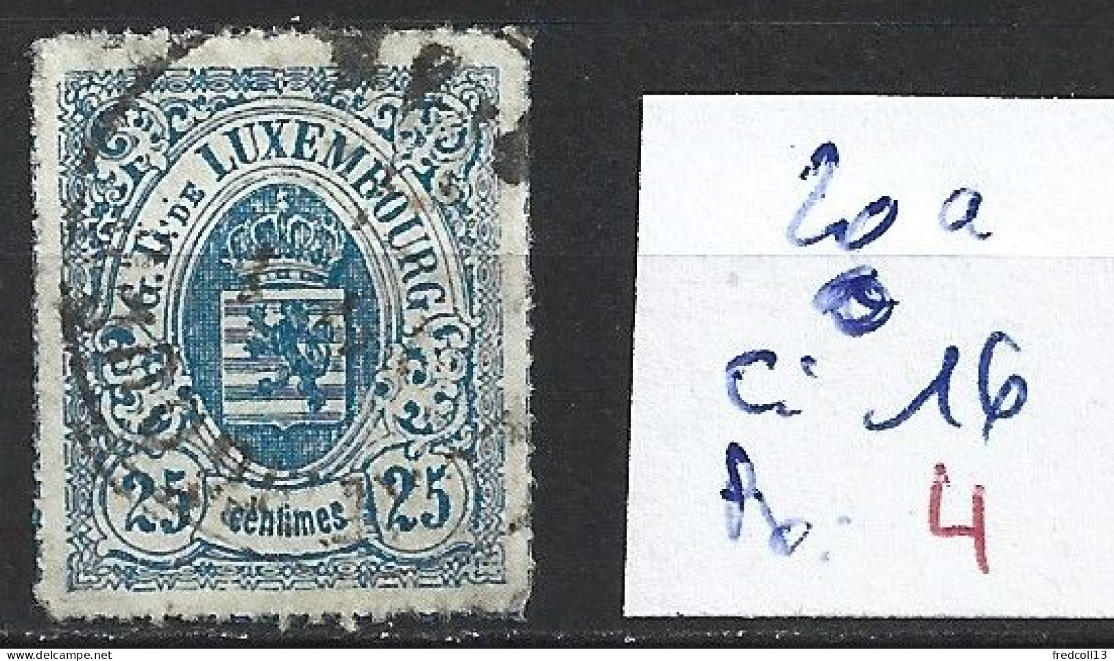 LUXEMBOURG 20a Oblitéré Côte 16 € - 1859-1880 Wapenschild