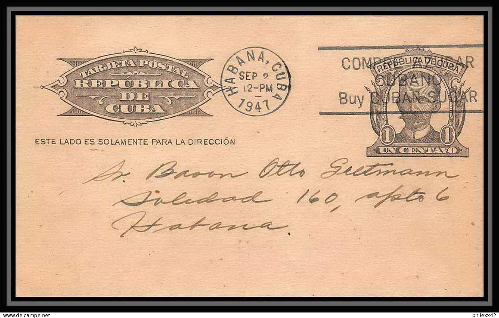 3530/ Cuba Entier Stationery Carte Postale (postcard) N°39 1947 Repiquage Habana General De Deportes - Storia Postale