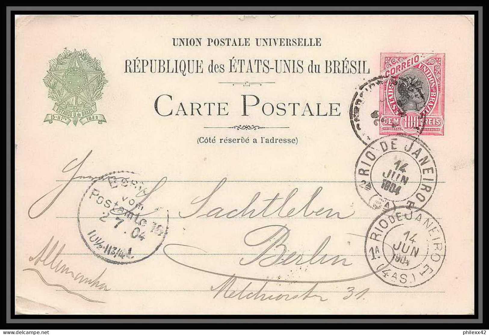 3998/ Brésil (brazil) Entier Stationery Carte Postale (postcard) N°27 Pour Berlin Allemagne (germany) 1904 - Postal Stationery