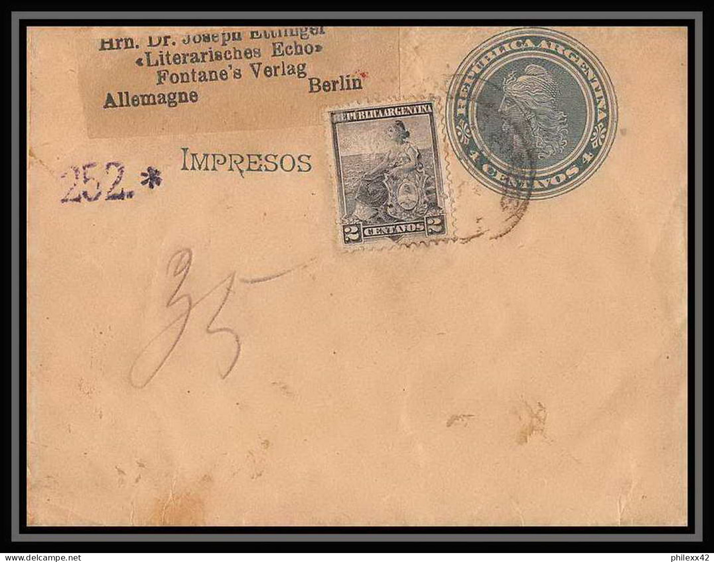 4116/ Argentine (Argentina) Entier Stationery Bande Journal Newspapers Wrapper 4c Verts Pour Berlin Allemagne (germany)  - Enteros Postales