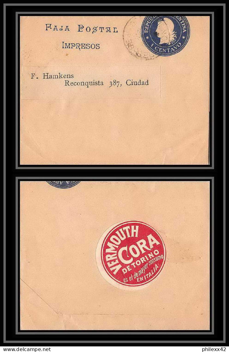 4127/ Argentine (Argentina) Entier Stationery Bande Pour Journal Newspapers Wrapper N°24 Vignette Vermouth Cora - Postal Stationery