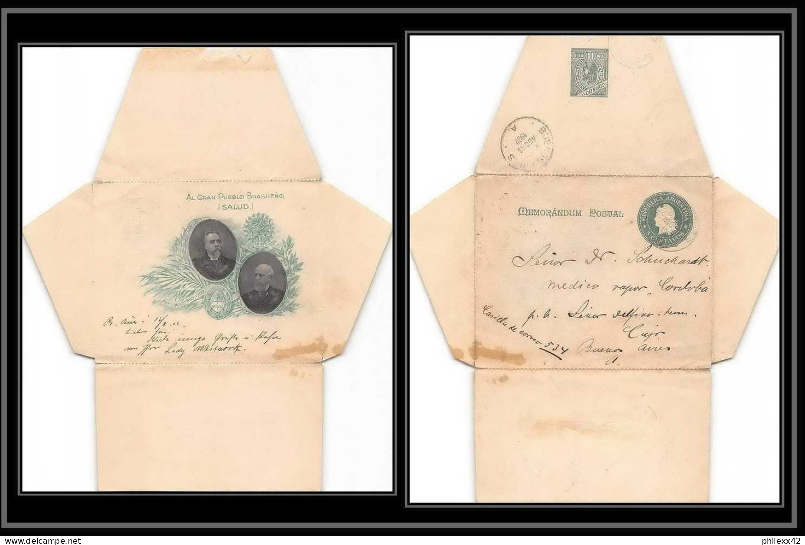 4134/ Argentine (Argentina) Entier Stationery Enveloppe (cover) 5C VERT 1902 - Entiers Postaux