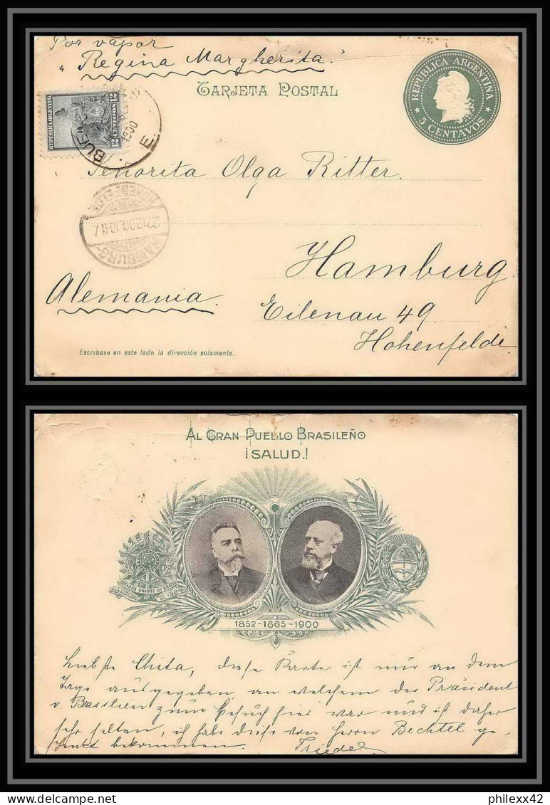 4138/ Argentine Argentina Entier Stationery Postcard N°22 Pour Hamburg Germany Steamship Regina Margherita 1900 - Ganzsachen