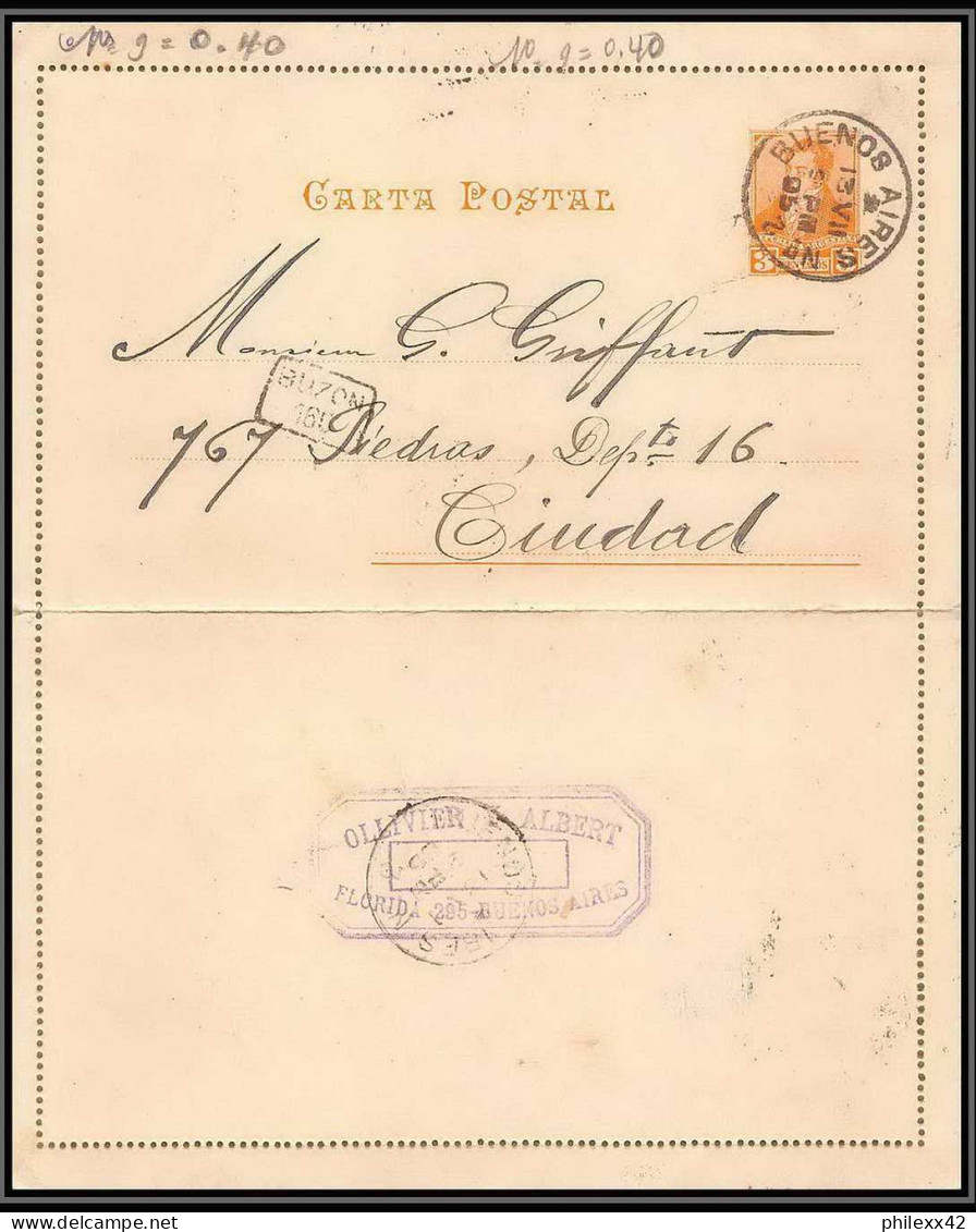 4180/ Argentine (Argentina) Entier Stationery Carte Lettre Letter Card N°13 1895 - Postal Stationery