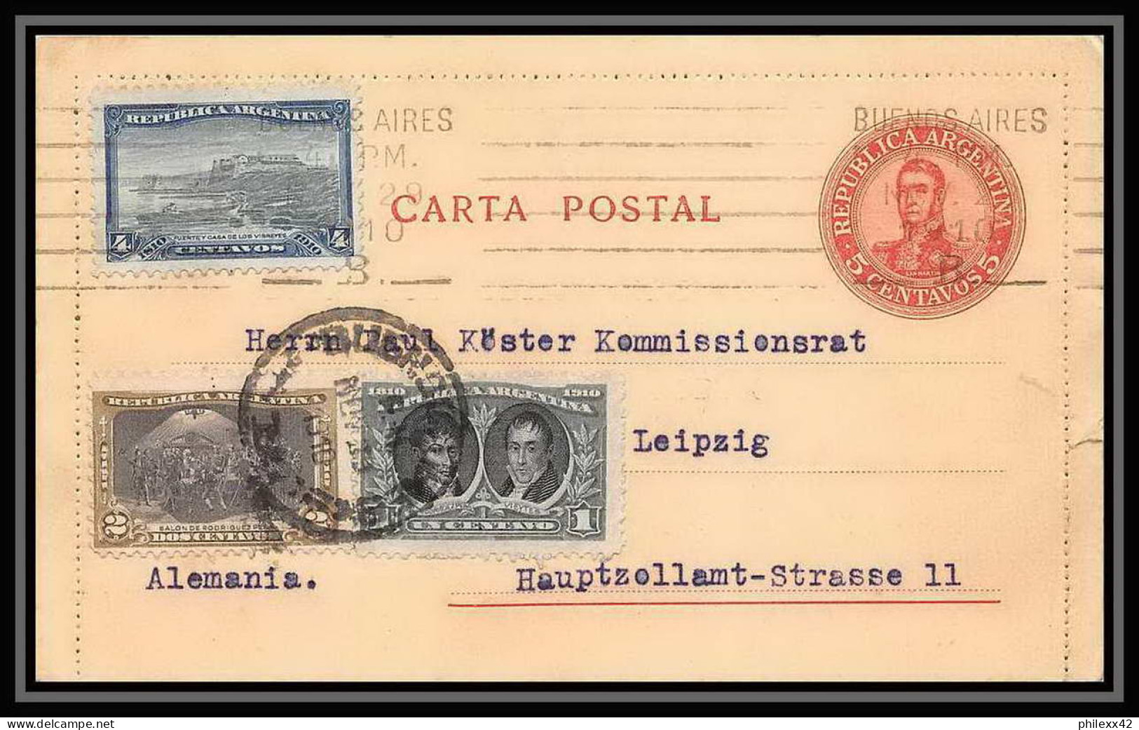 4224/ Argentine (Argentina) Entier Stationery Carte Lettre Letter Card N°22 + Complément Pour Leipzig Allemagne (germany - Postal Stationery