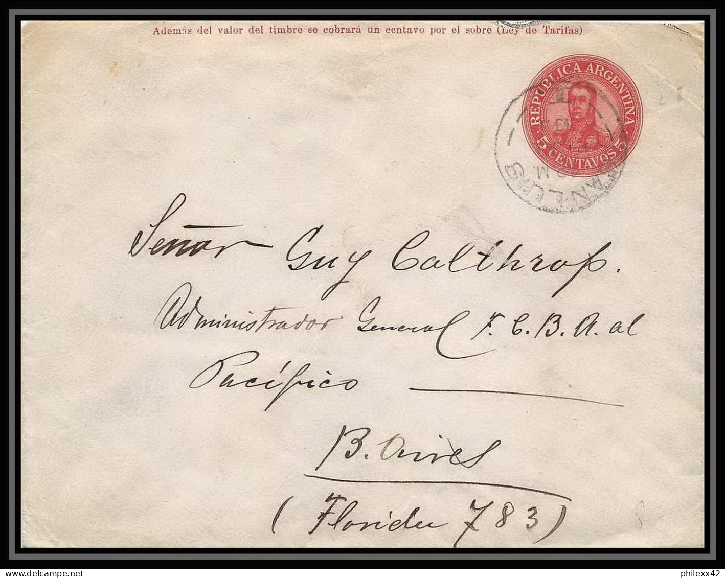4226/ Argentine (Argentina) Entier Stationery Enveloppe (cover) N°5 1911 - Postal Stationery