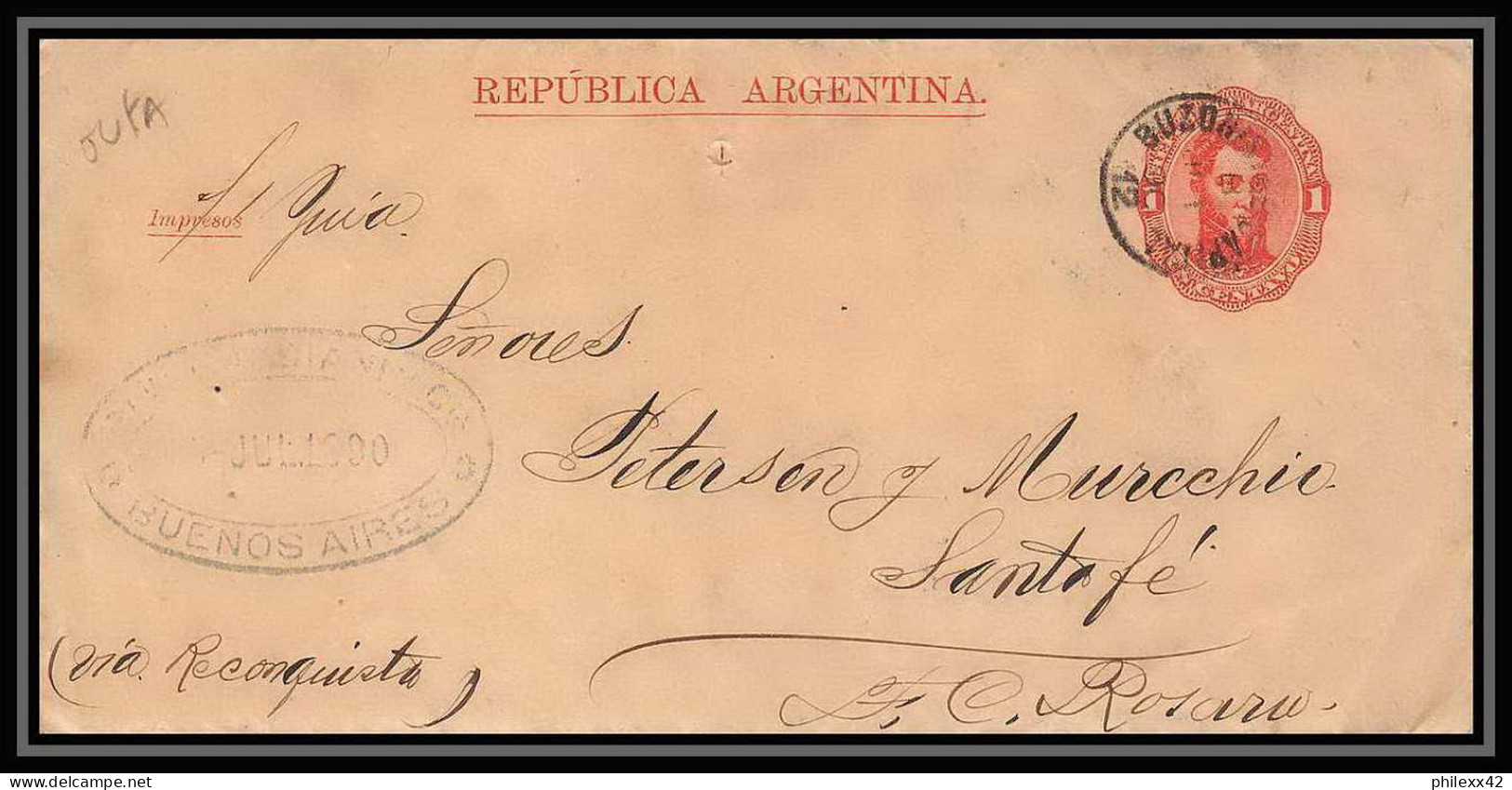 4239/ Argentine Argentina Entier Stationery Bande Journal Newspapers Wrapper N°1 1878 Pour Santa Fé Via Reconquiéta  - Entiers Postaux