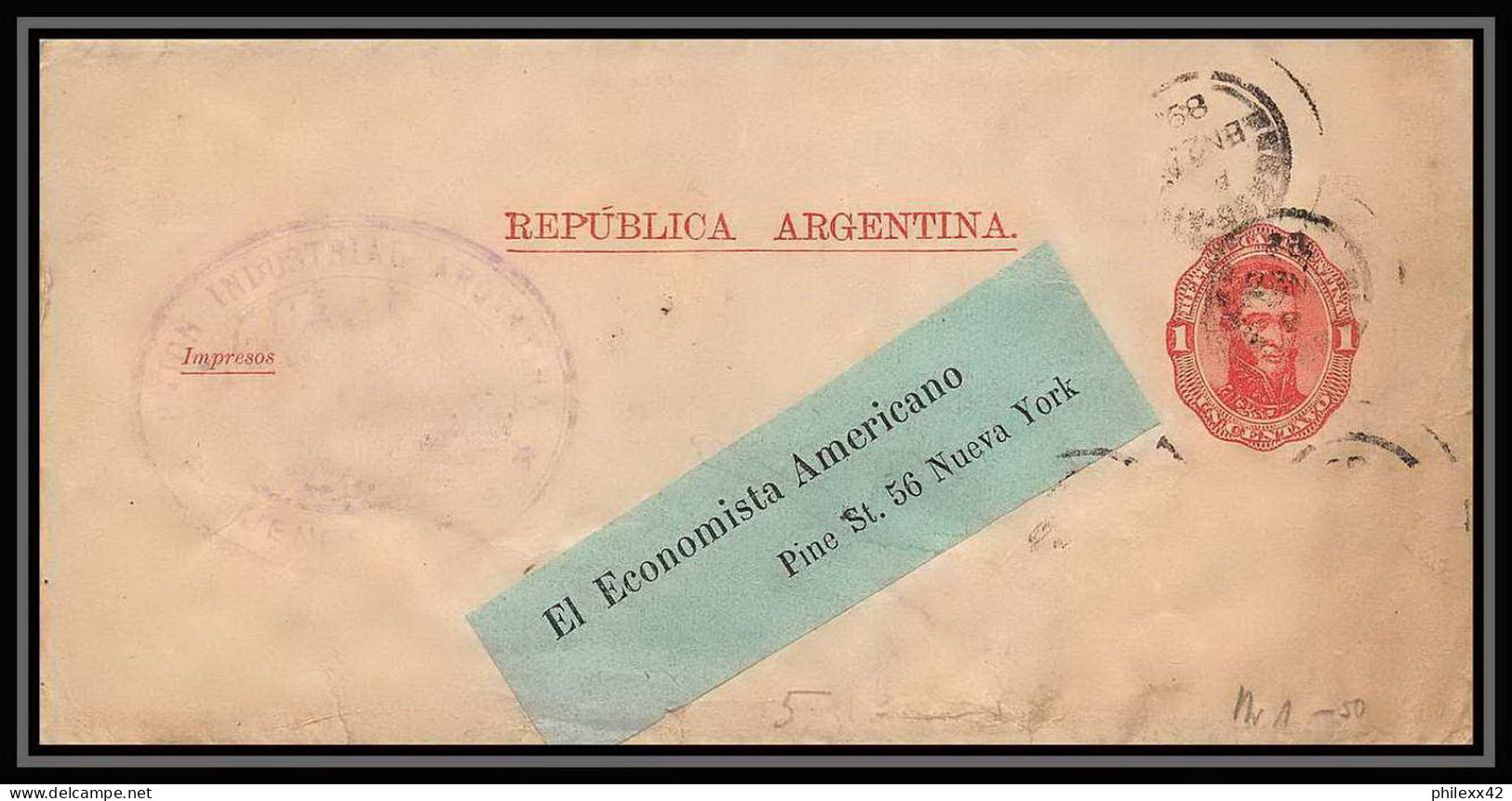 4241/ Argentine (Argentina) Entier Stationery Bande Pour Journal Newspapers Wrapper N°1 1889 Pour New York Usa - Entiers Postaux