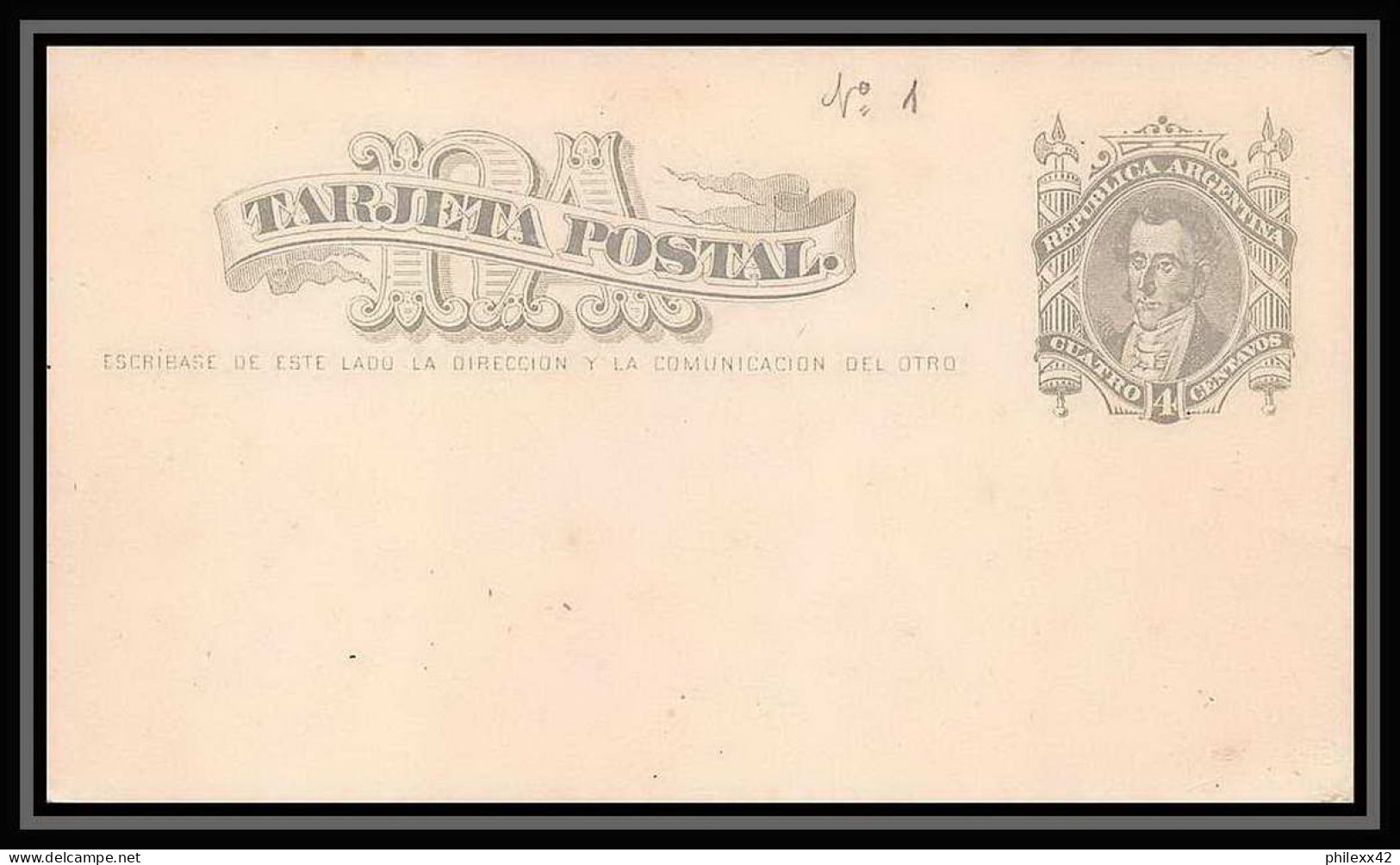 4257/ Argentine (Argentina) Entier Stationery Carte Postale (postcard) N°1 Neuf (mint) Tb - Enteros Postales