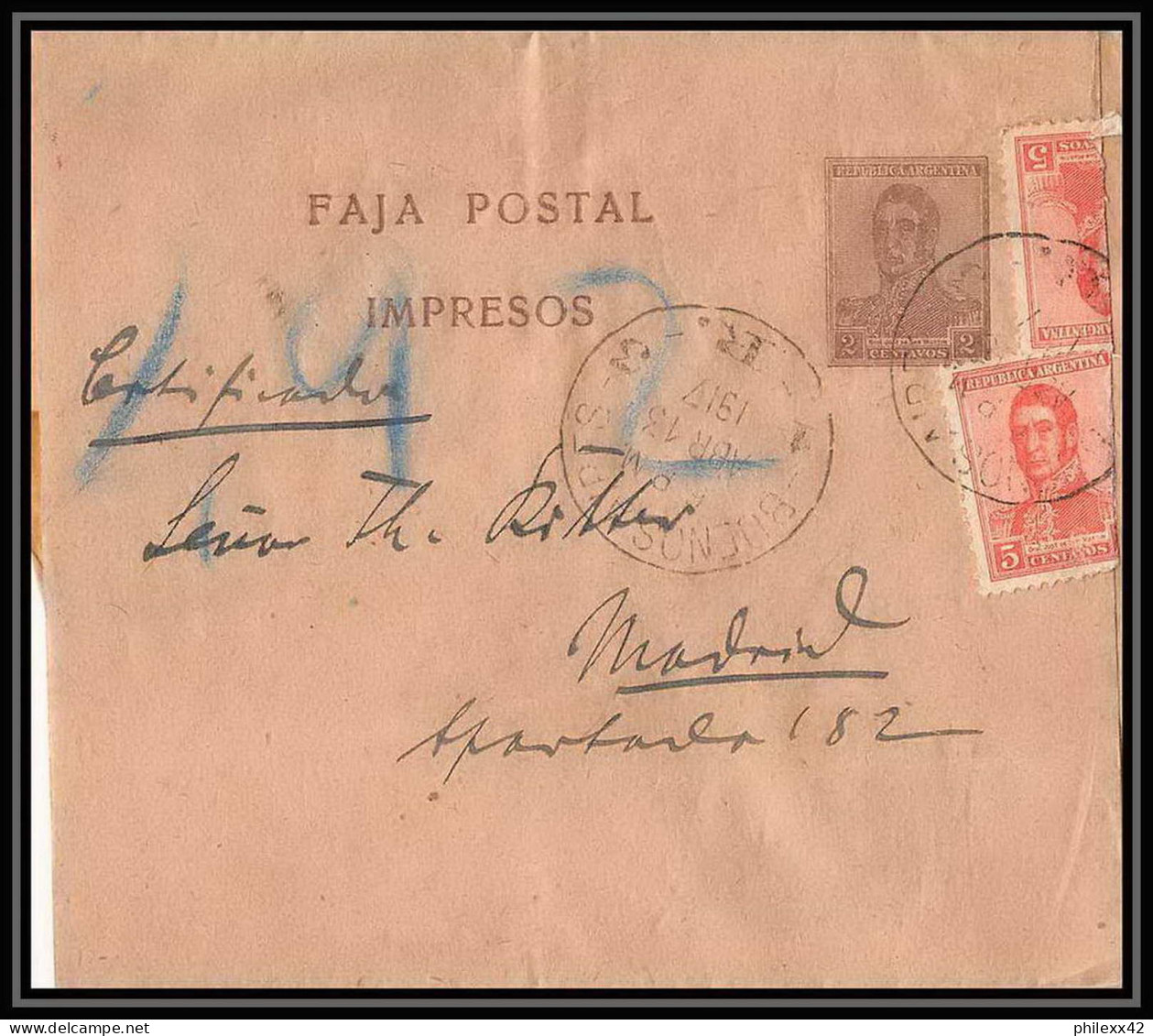 4276/ Argentine (Argentina) Entier Stationery Bande Pour Journal Newspapers Wrapper N°45 1917 - Entiers Postaux