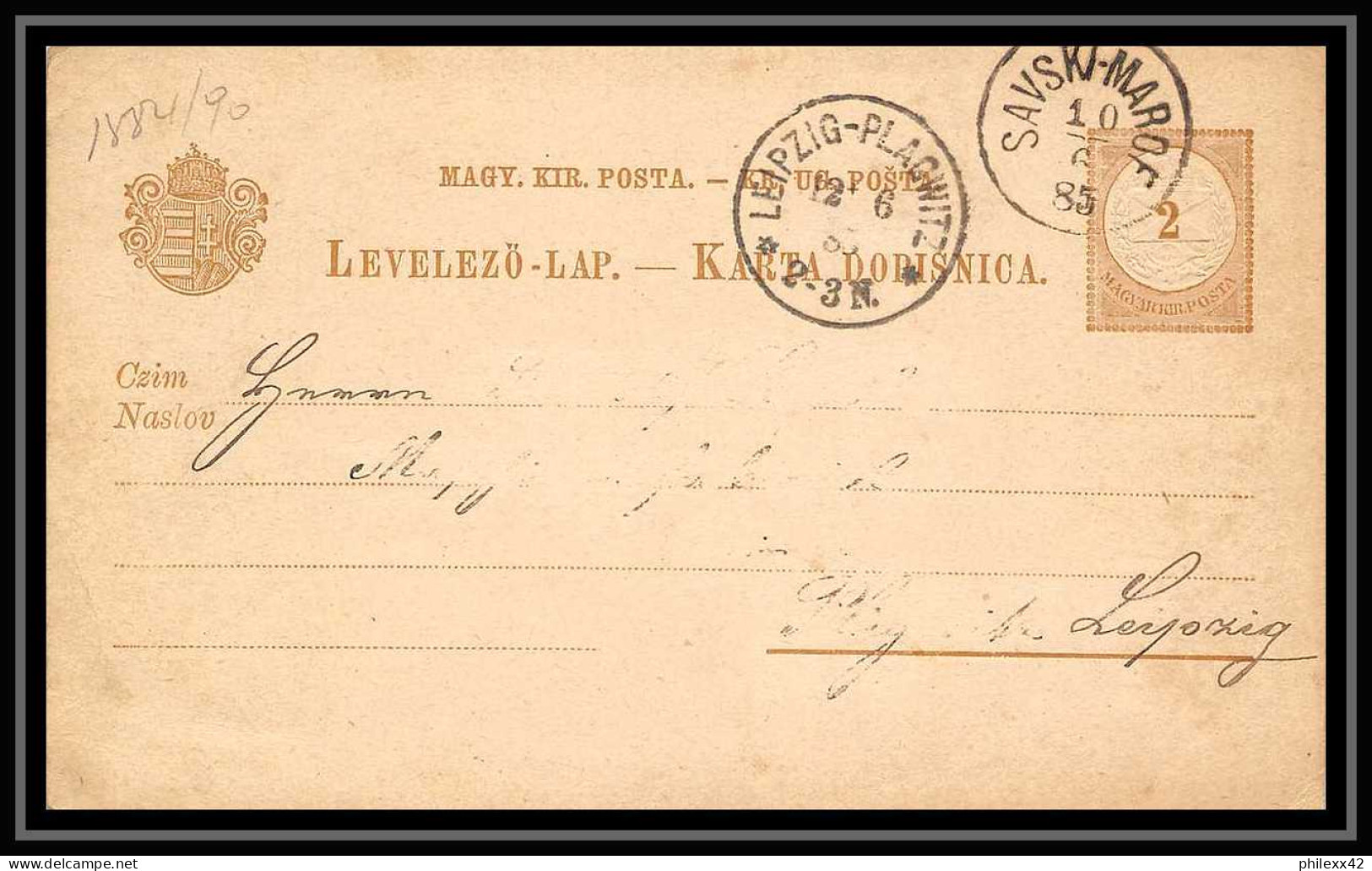 4531 Savski Marof Pour Leipsig Allemagne (germany) 1885 Carte Hongrie (Hungary) Entier Postal Stationery - Postwaardestukken