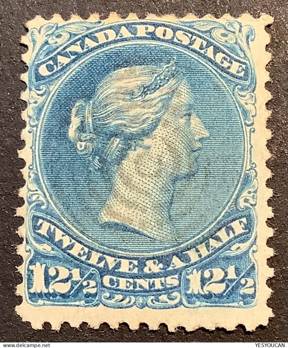 Sc.28 BETTER PAPER VARIETY? ~fine & Superb Cancel 1868 12 1/2c Blue Canada Large Queen Victoria - Used Stamps