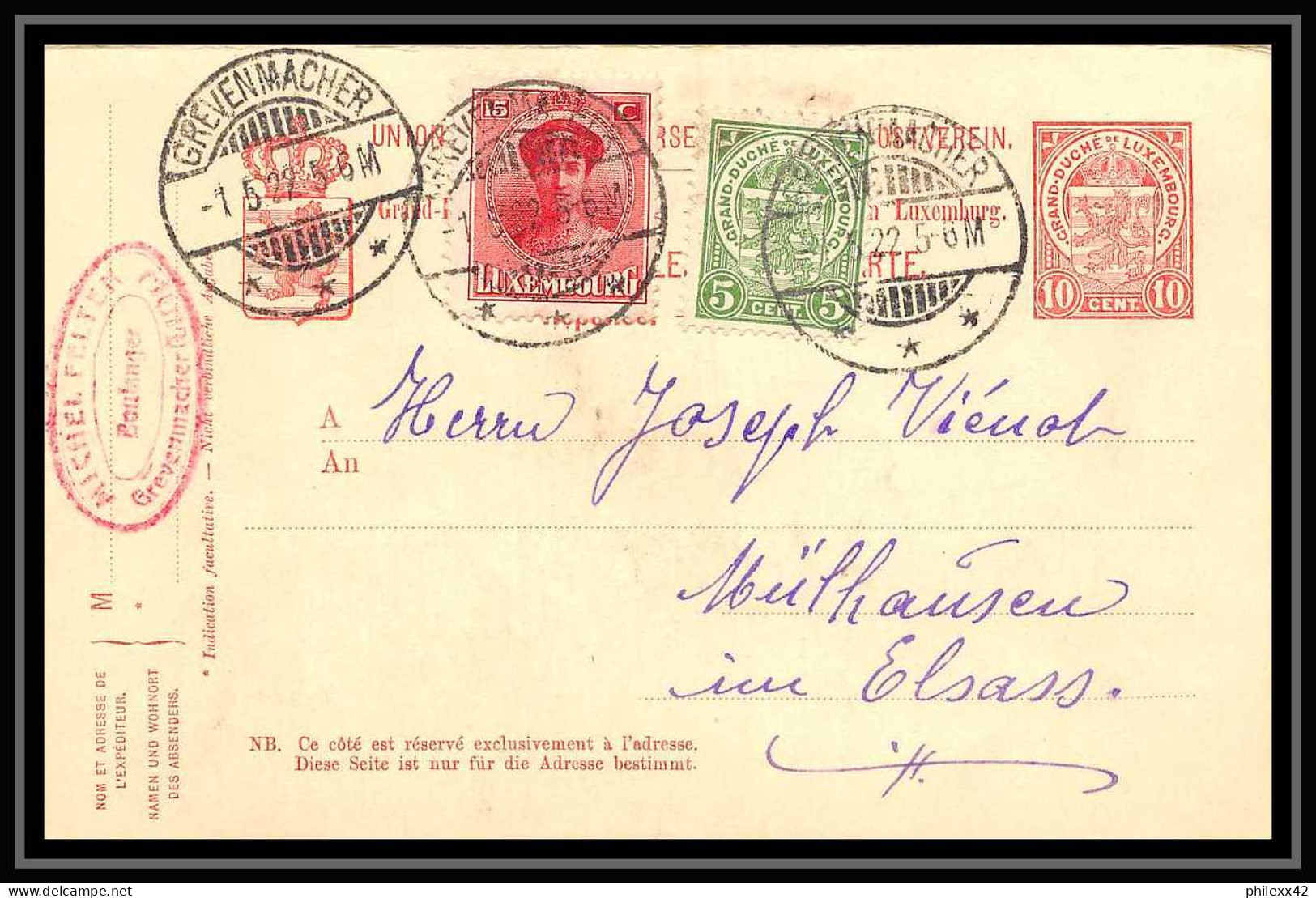 4665 + Complement 1922 Carte Postale Luxembourg (luxemburg) Entier Postal Stationery - Ganzsachen