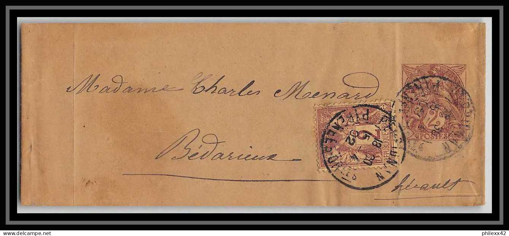 4736 2c Blanc + Complement Sage Affranchissement Bedarieux Herault 1902 Bande Journal France Entier Postal Stationery - Bandas Para Periodicos