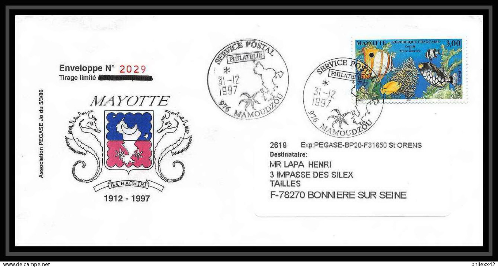 5199/ 1997 Association Pegase Aviation Legere France Mayotte Lettre Cover - Cartas & Documentos