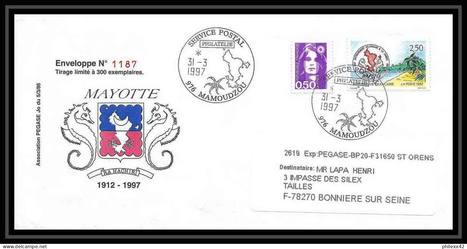 5201/ 1997 Association Pegase Aviation Legere France Mayotte Lettre Cover - Lettres & Documents