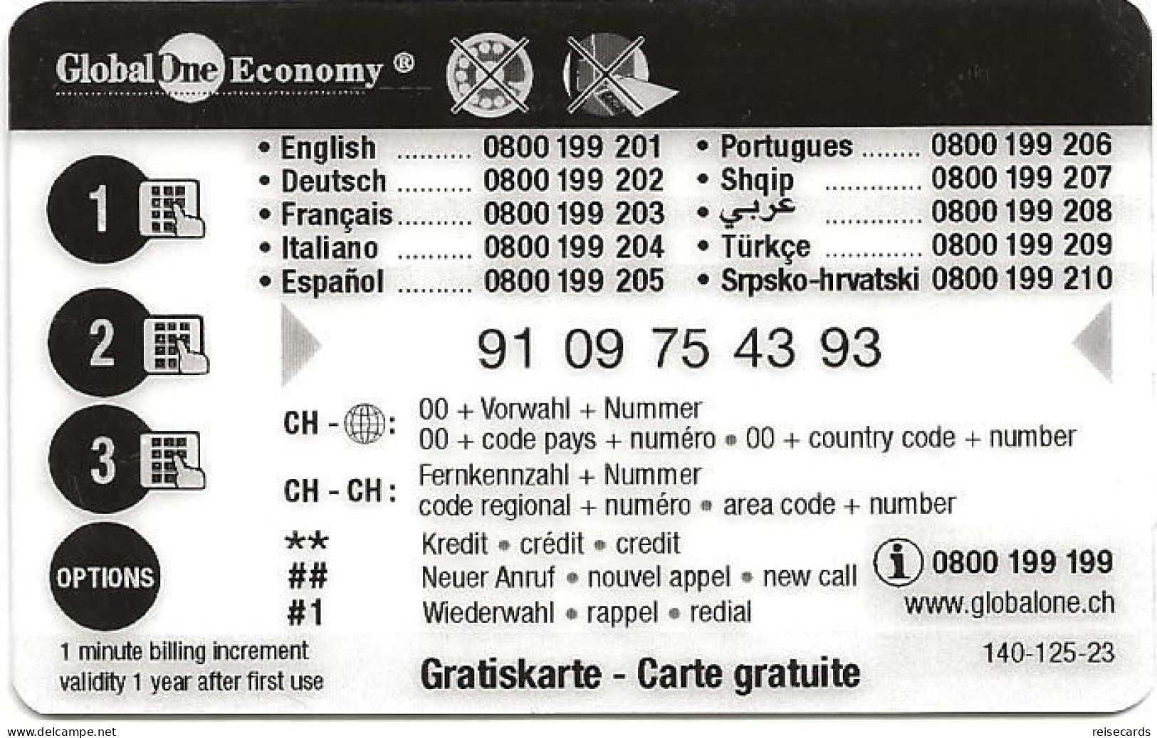 Switzerland: Prepaid GlobalOne - GiftCard - Switzerland