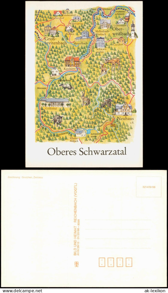 Oberweißbach Landkarten Ak: Oberes Scharzatal: Katzmühle, Neuhaus 1988 - Oberweissbach