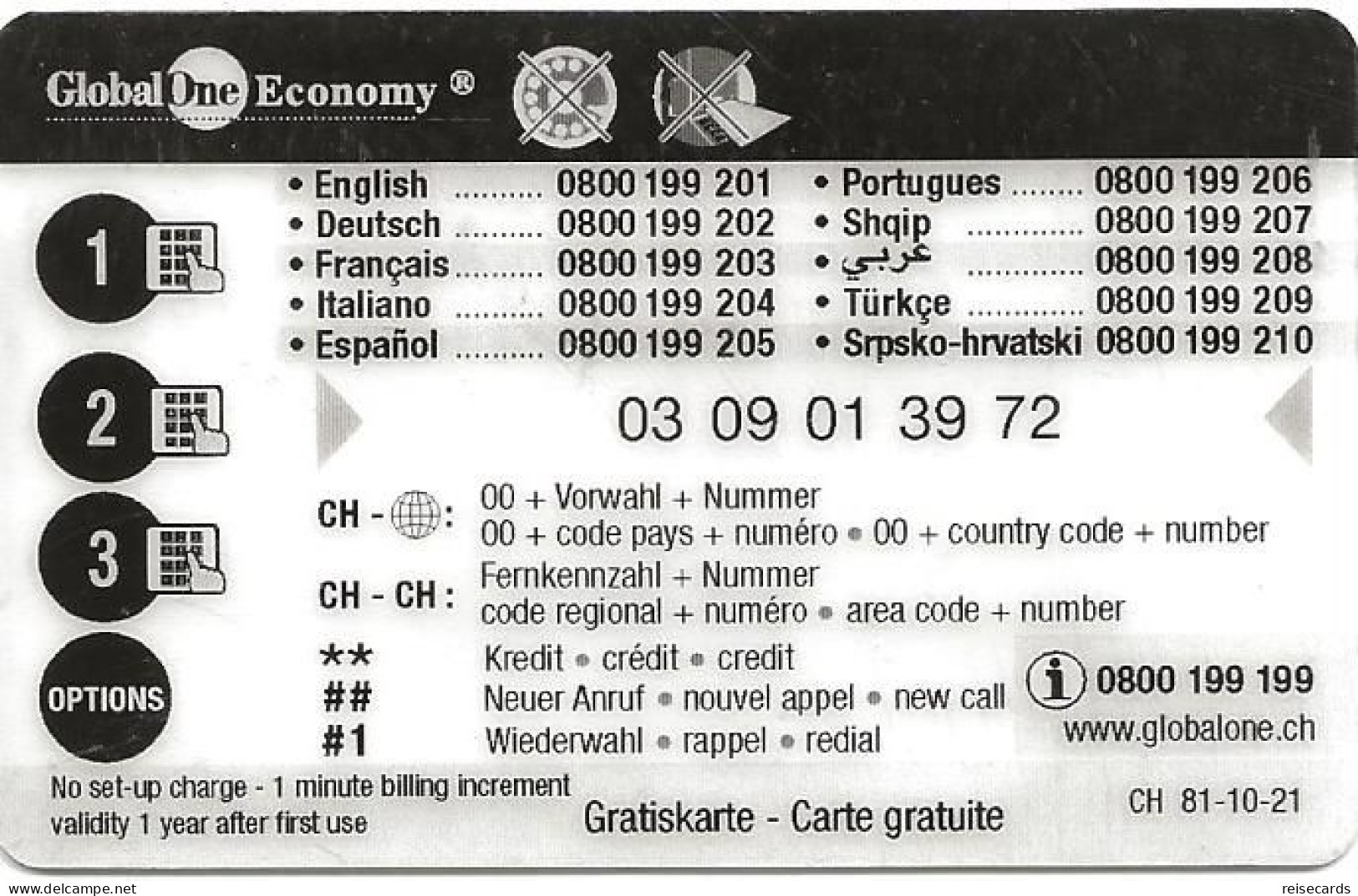Switzerland: Prepaid GlobalOne - Promocard - Switzerland