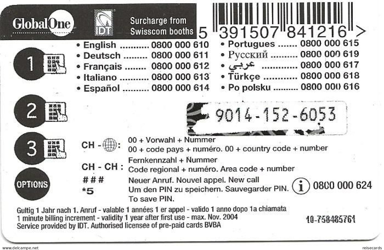 Switzerland: Prepaid GlobalOne/IDT - Frog 04.11 - Switzerland