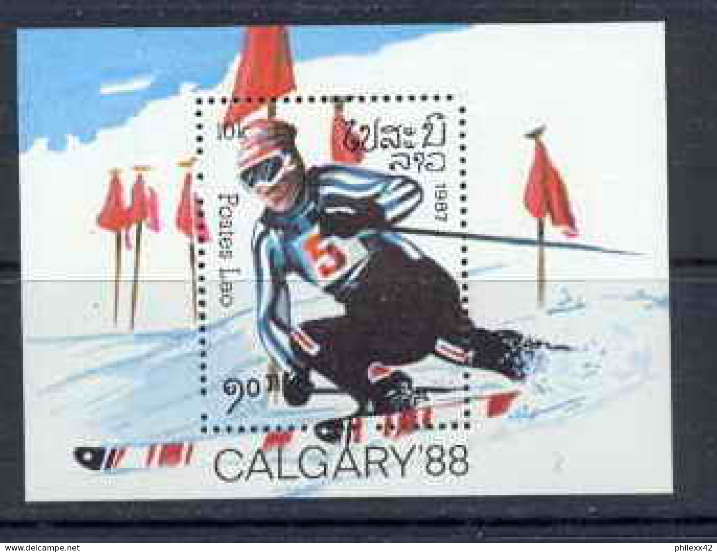 Laos 121 - BLOC N° 92 Jeux Olympiques (olympic Games) CALGARY 88 - Inverno1988: Calgary