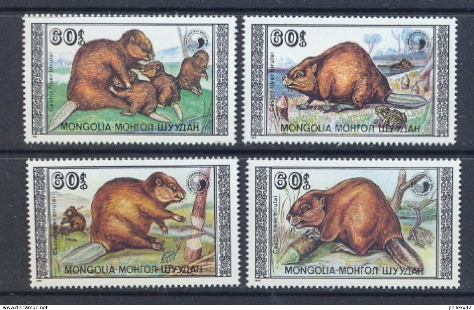 Mongolie (Mongolia) 44 N° 9632/35 Faune (Animals & Fauna) CASTOR Cote 5 Euros - Nager