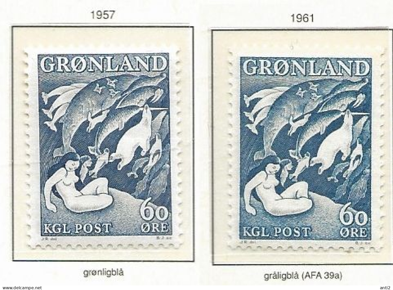 Greenland  1957-1961  Greenlandic Legends (I),  Sedna, Scene From The Legend "The Mother Of Sea  MI 39 A And B   MNH(**) - Unused Stamps