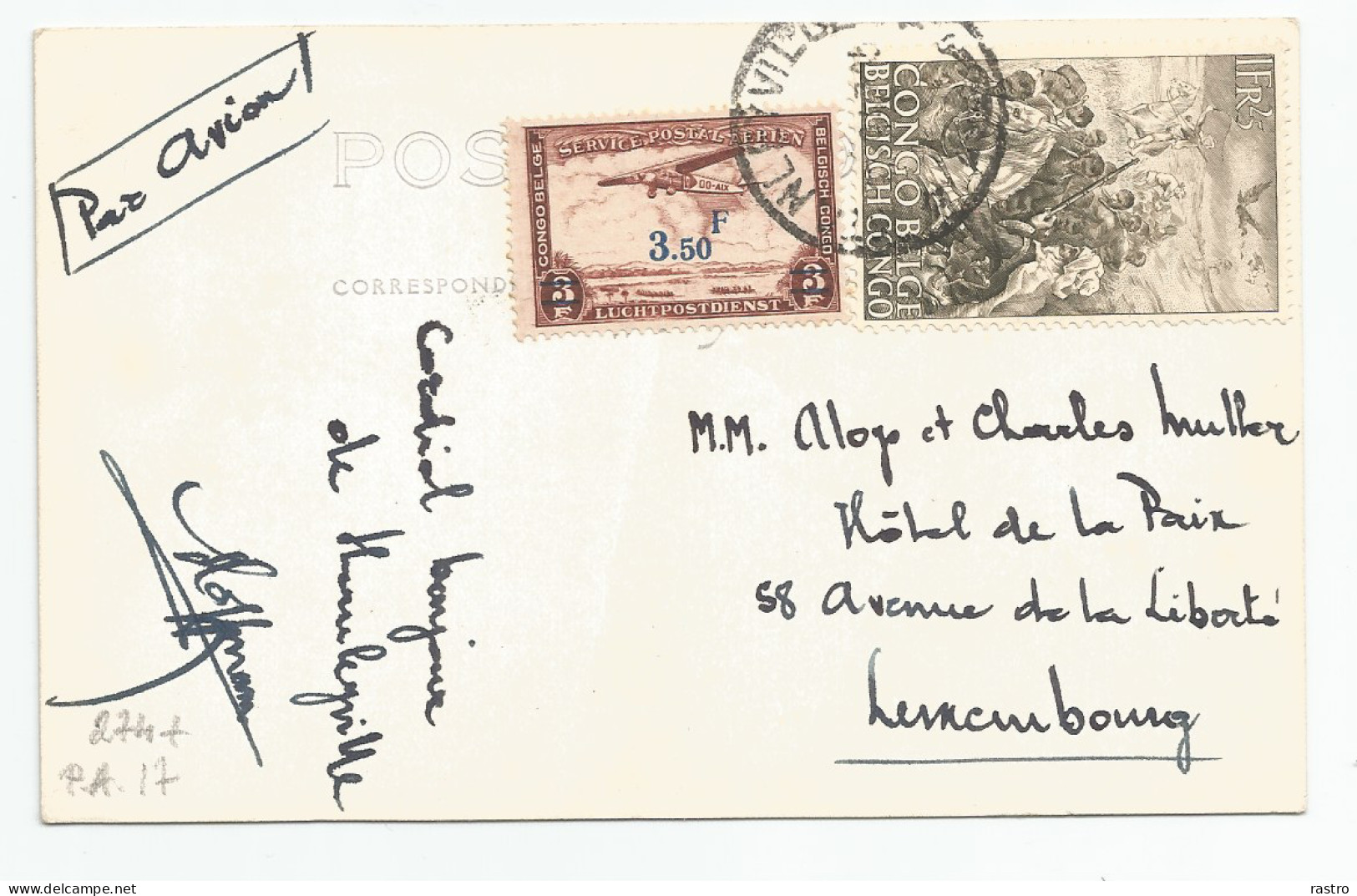 N° 274 (esclavagisme) + P.A. 17  (3.50 F Sur 3 F) Sur Carte Postale Photographique , De Stanleyville à Luxembourg - Covers & Documents