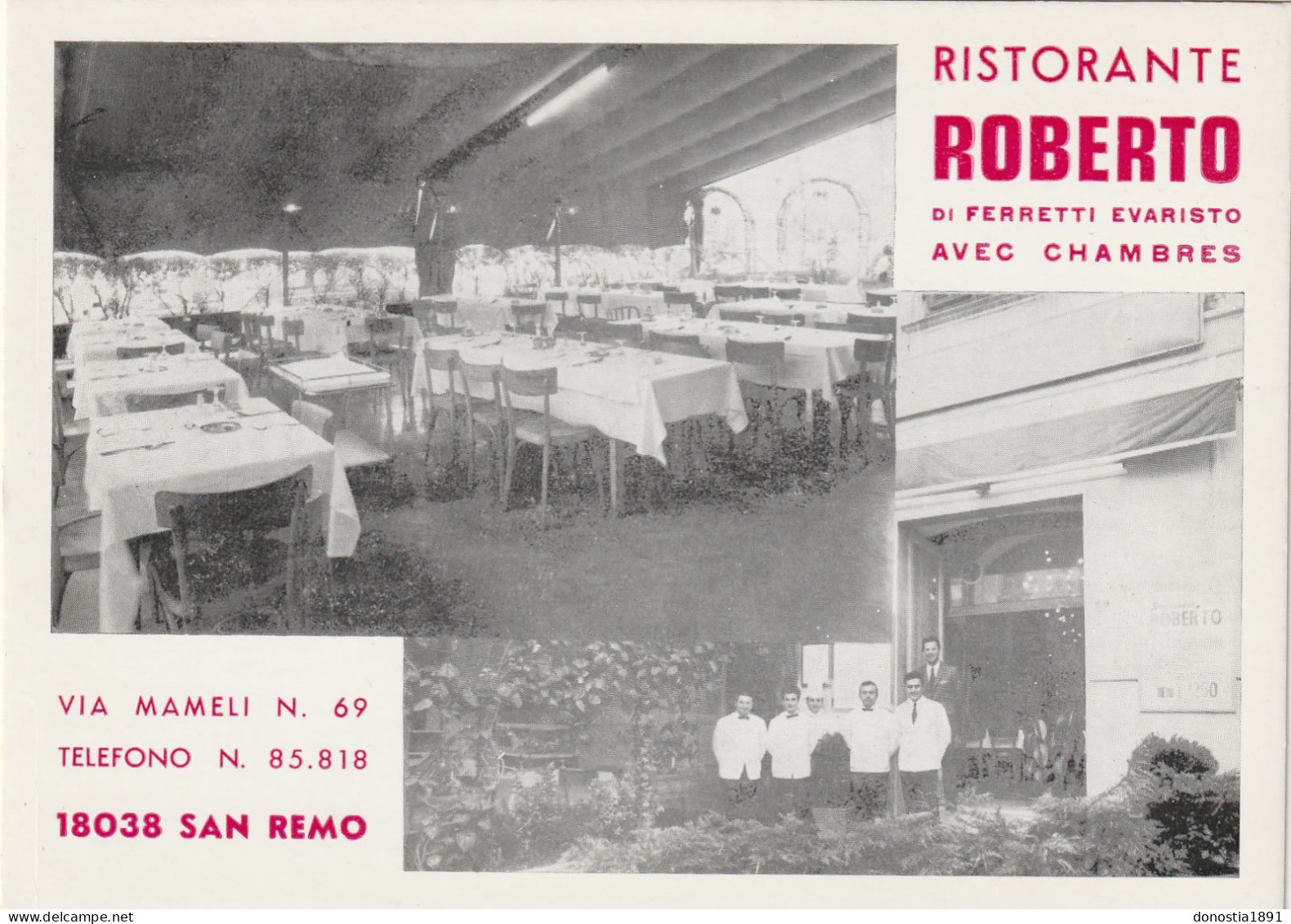Ristorante ROBERTO Via Mameli SAN REMO - Italie -(Ligurie)  10,5x15 - - Restaurants