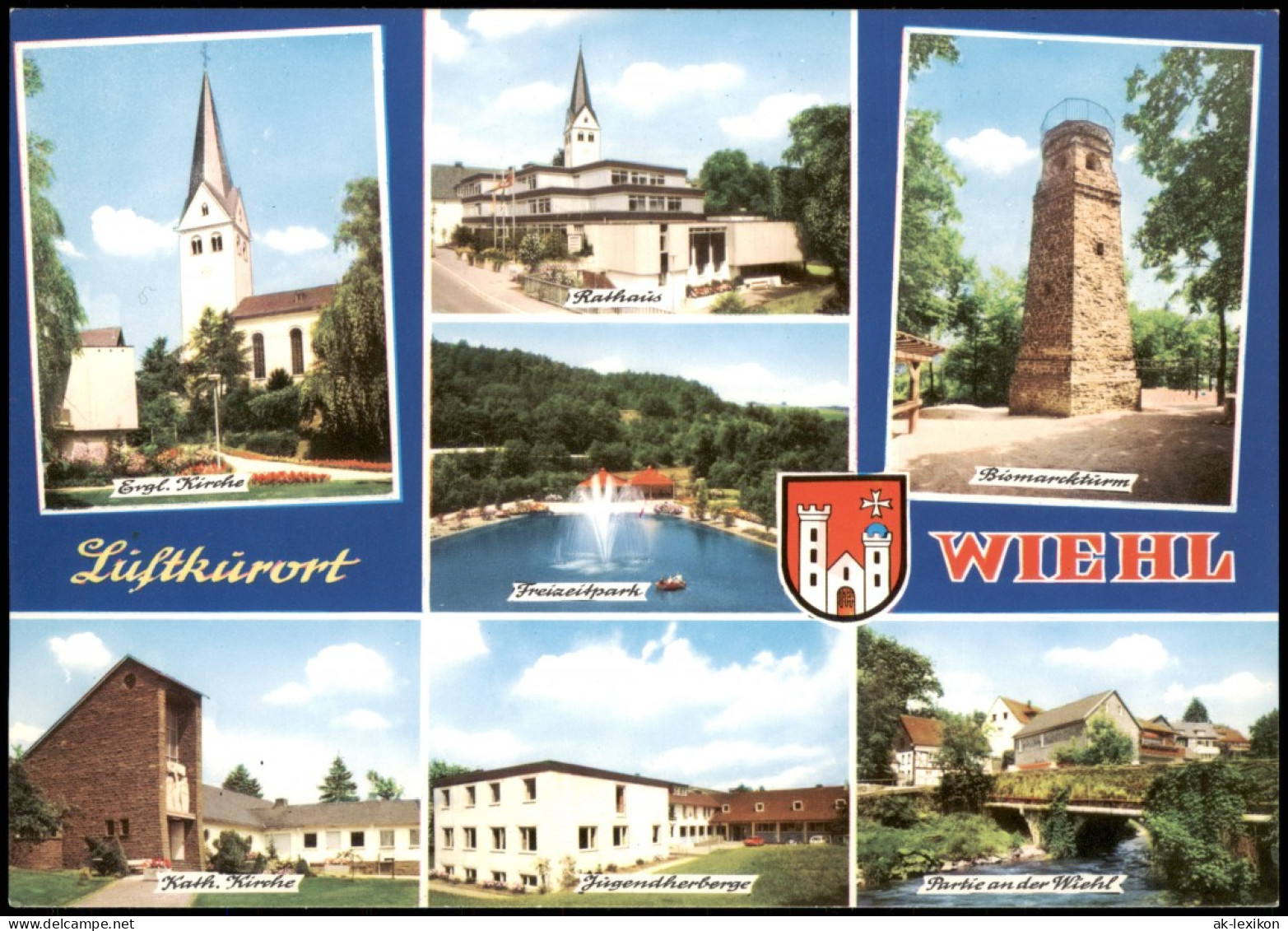 Ansichtskarte Wiehl Kirche, Rathaus, Freizeitpark 1982 - Wiehl