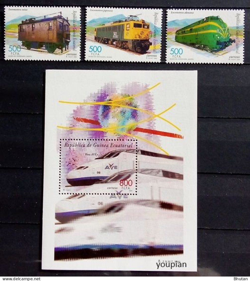 Equatorial Guinea 1999, Locomotives Of Spanish Railway Companies, MNH S/S And Stamps Set - Guinea Ecuatorial