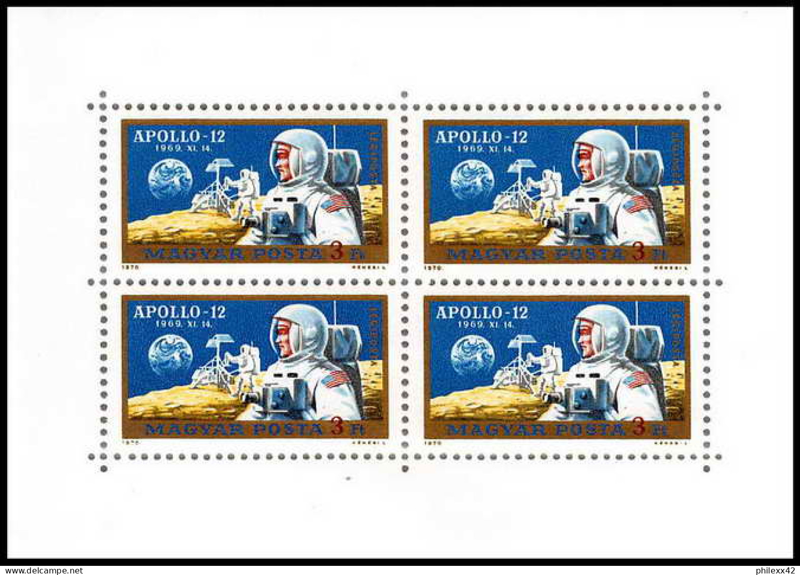 048 Hongrie (Hungary) MNH ** Poste Aérienne Espace (space) N° 326 / 325 APOLLO 12 / SOYUZ Feuilles (sheets) - Neufs