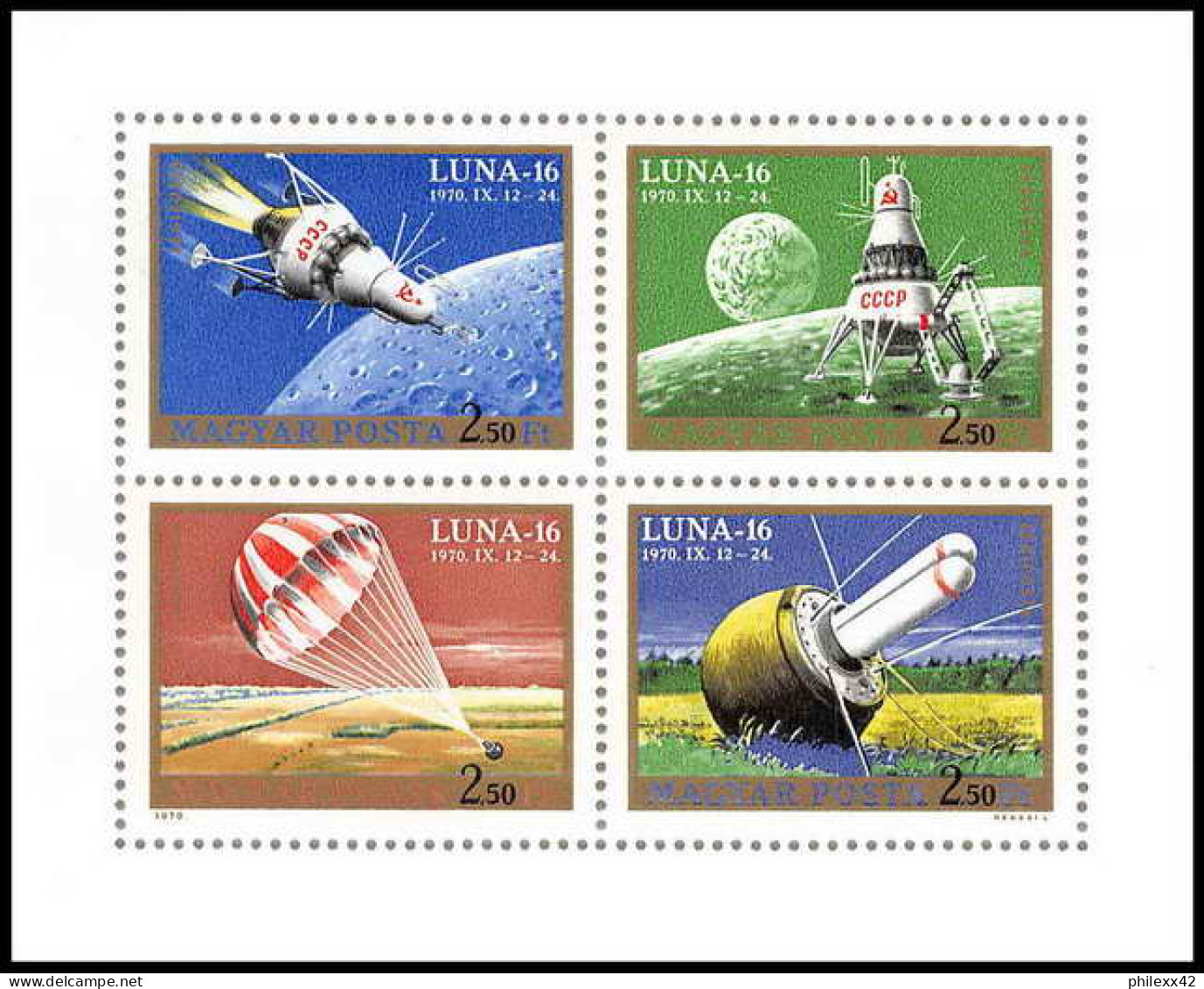 053 Hongrie (Hungary) MNH ** Poste Aérienne Espace (space) N° 337 / 340 Luna 16 Feuilles (sheets) - Ungebraucht