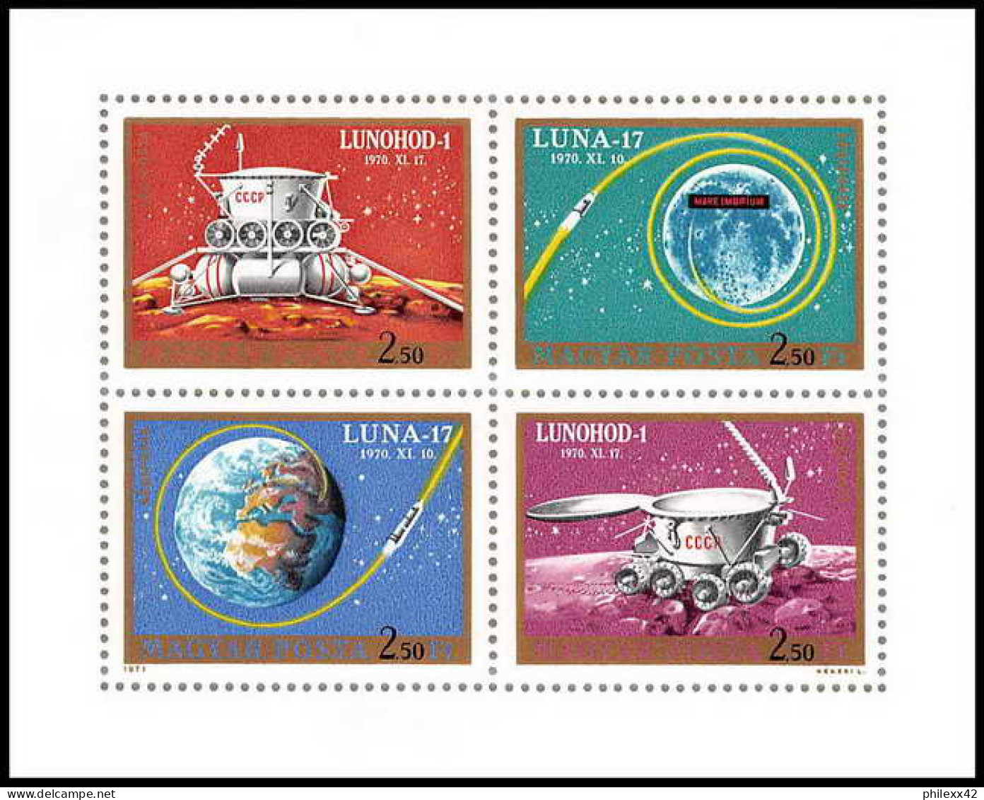 054a Hongrie (Hungary) MNH ** Espace (space) N° 341 / 344 Luna 17 Feuilles (sheets) - Ungebraucht