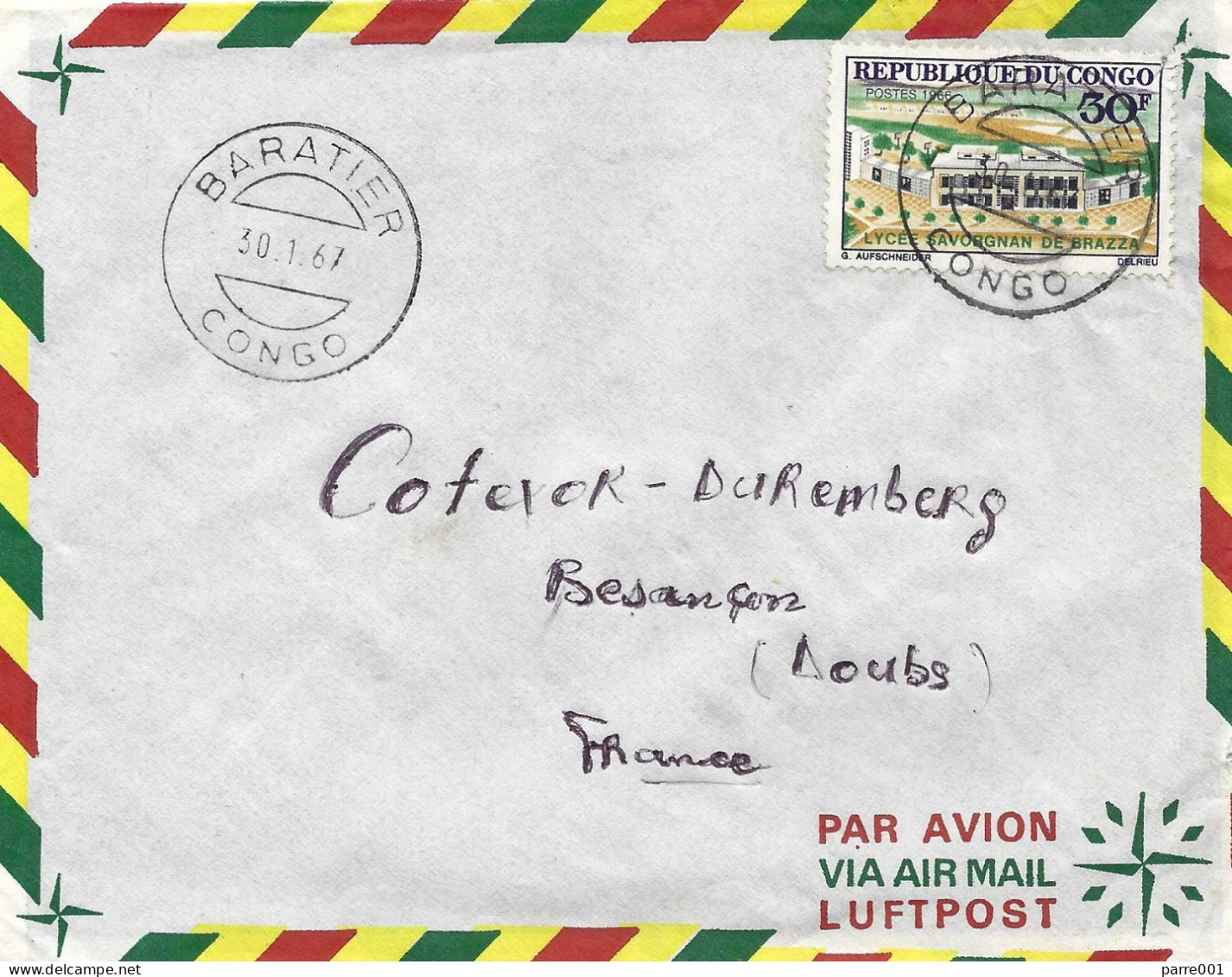 Congo 1967 Baratier Lycee Savagnon De Brazza Education School Discoverer Explorer Cover - Gebraucht