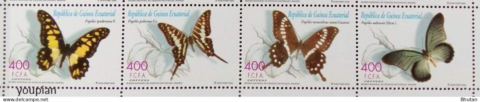 Equatorial Guinea 2002, Butterflies, MNH Stamps Strip - Guinea Ecuatorial