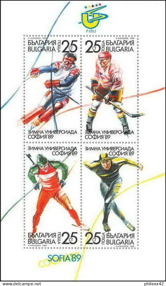 Bulgarie (Bulgaria) MNH ** 273- Bloc N° 158 SOFIA 89 Ski Hockey Skating  - Hockey (su Ghiaccio)