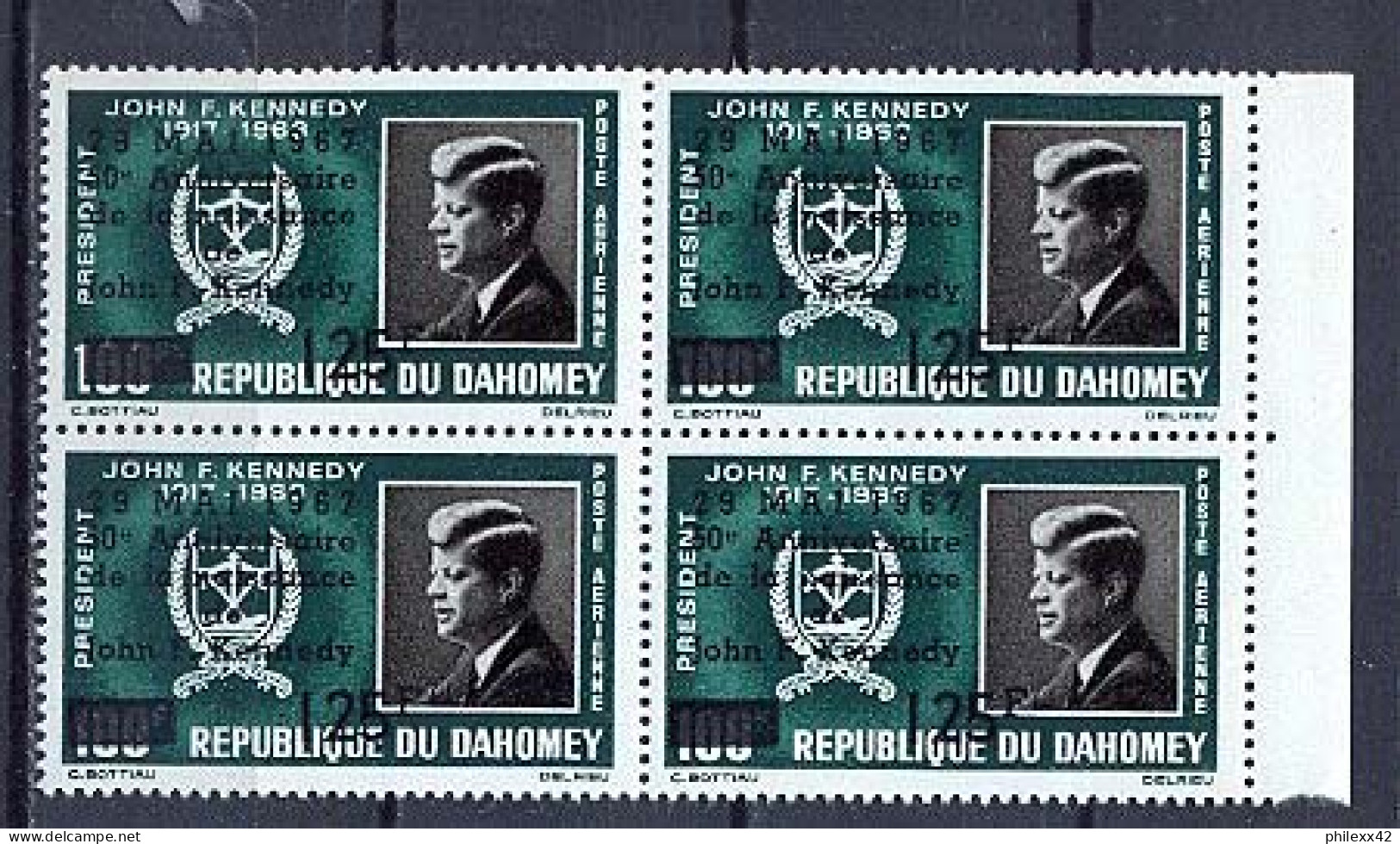 Dahomey ** MNH 08a - Bloc 4 Poste Aérienne Y&t N° 60 Kennedy Cote 2.80 Surcharge Overprint Kennedy 1967 - Kennedy (John F.)