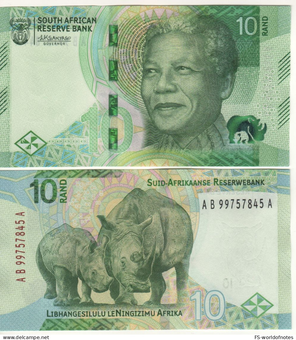 SOUTH AFRICA New 10 Rand  PW148   (ND 2023 Nelson Mandela + Rhinoceros  At Back ) - Südafrika