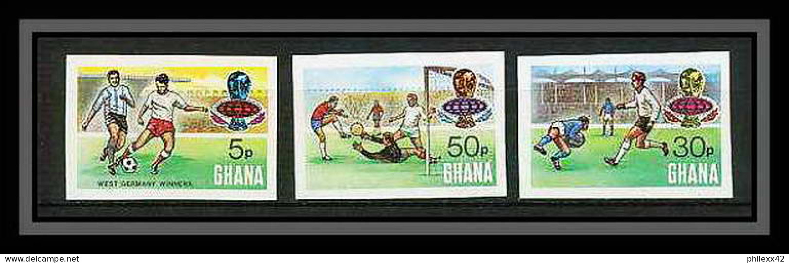 226 Football (Soccer) Allemagne 1974 Munich - Neuf ** MNH - Ghana Overprinted 3 Valeurs Non Dentelé Imperf - 1974 – Germania Ovest