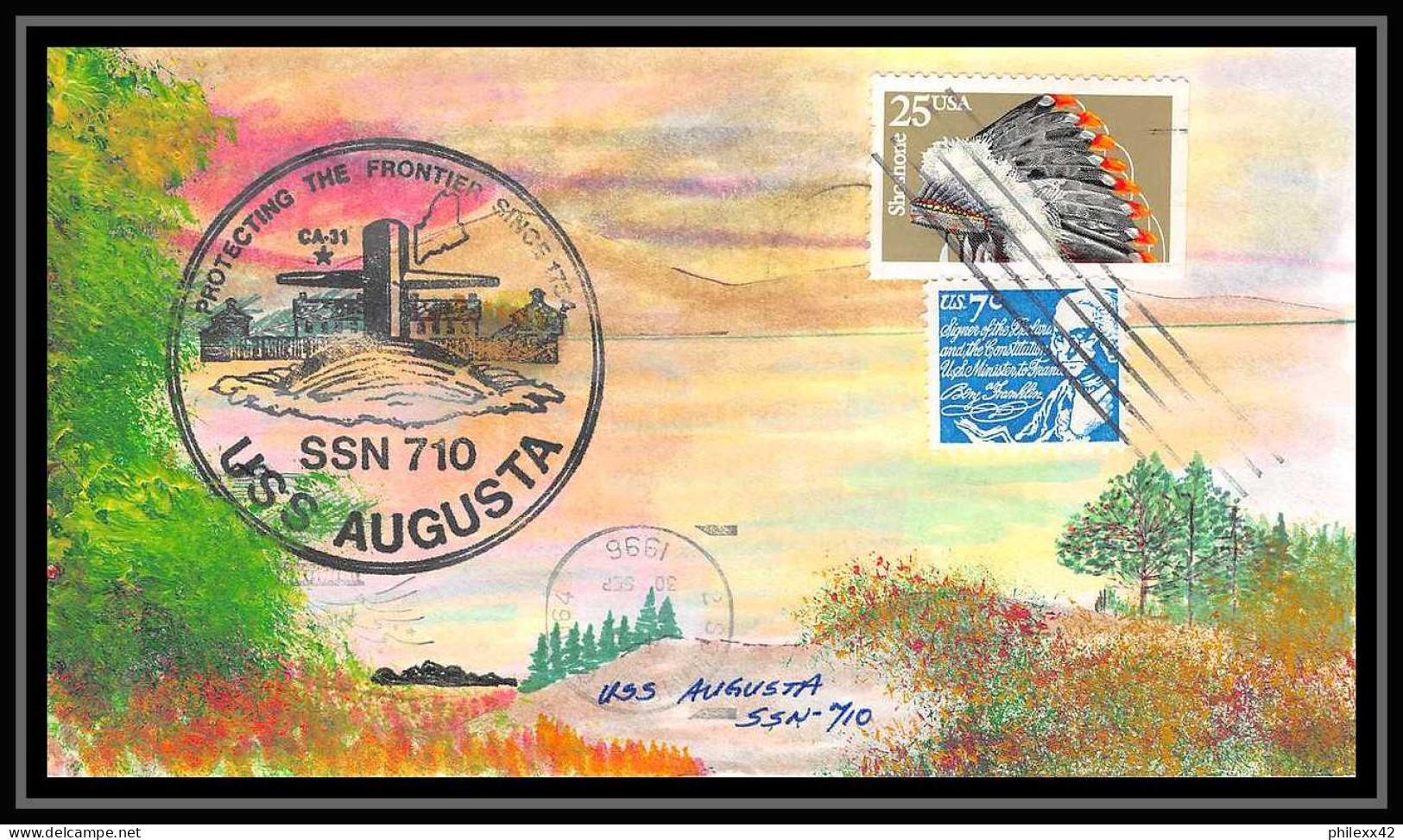 455 USA 1996 Us Navy USS Augusta (SSN-710) Original Draw Lettre Navale Cover Bateau Sip Boat  - FDC